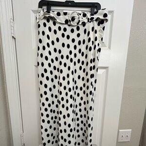 Worthington Black and White Polka Dot A-Line Skirt with Belt
